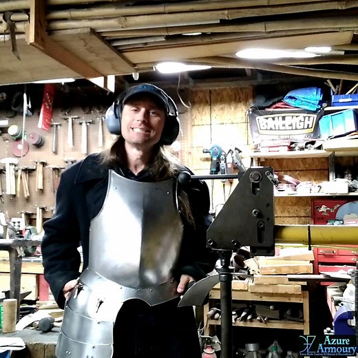 Working on the tassets for this breastplate. The tassets cover the gap between the chest and thigh armor, the lames are fixed with leather at the back so they flow freely and gravity keeps them in the correct location. #azurearmoury #baileigharmy #breastplate #planishing #beadrolling #metalwork #armor #medievalarmor #renaissance | Azure Armoury | Facebook