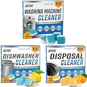 Washing Machine Dishwasher & Disposal Cleaning Tablets - Appliance Refresh Bundle Includes 12 Month Supply Cleaner Deodorizer, Washer Descaler, Disposer Freshener Deep 72