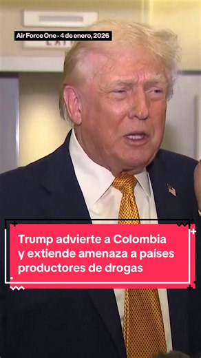 El presidente Donald #Trump advirtió a otros países productores de drogas del hemisferio occidental que no tolerará por mucho tiempo el flujo de sustancias ilegales hacia Estados Unidos. Un día después de que fuerzas de Estados Unidos capturaran al líder venezolano Nicolás #Maduro para que enfrente un juicio en Estados Unidos, Trump dijo que varias otras naciones deben cambiar su comportamiento. #venezuela #colombia #petro