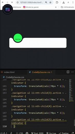 Animated Navigation Menu Indicator using HTML CSS JS | Web Dev Shorts