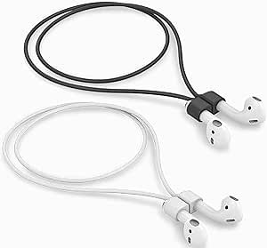 【2 Pack】 Ultra Strong Magnetic Anti-Lost Straps for AirPods, Colorful Soft Silicone Sports Lanyard Compatible with AirPods 1&2 / AirPods 3rd / AirPods Pro 1st&2nd Gen, Neck Rope Cord - White+Black