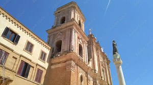 The Brindisi Duomo Cathedral and bell tower on the Piazza Duomo in the Coastal city of Brindisi Italy, in the Puglia Region