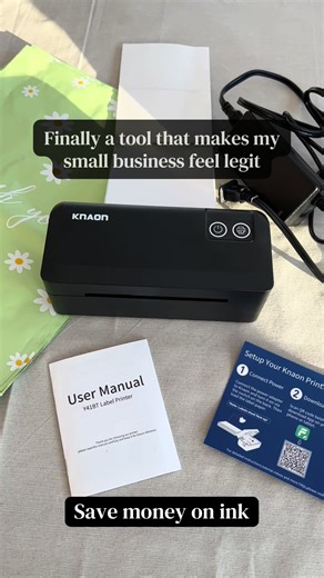 No ink, no toner, no mess. Create professional looking shipping labels in seconds using the KNAON shipping label printer. Print effortlessly on this compact device from your phone, tablet or computer. Access a catalog of templates, icons, and fonts in the easy-to-use app. Set up in minutes. Grab one today during the sale. Click the orange and shopping cart below. #labelprinter #smallbusinesstiktok #resellertips #shippingsupplies #onlinereseller
