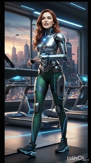 Futuristic Female Cyborg in Neon City | AI Robot Girl Artwork Gym ||
