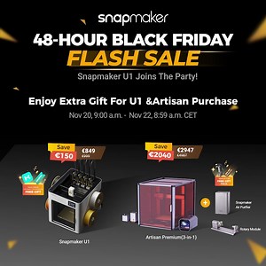 Unbeatable 48-Hour Flash Sale STARTS! Enjoy Extra Gift for U1 & Artisan Purchase! Click and Grab the GREAT DEALS! 48 hours only! Don't miss it. 里 New U1 Color 3D Printer — Faster and cleaner, with less waste than market leaders. ⚙️ 3-in-1 3D Printers — 3D Printing, Laser, and CNC in one powerful system. | Snapmaker | Facebook