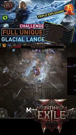 Full Unique Challenge in PoE 2! Triple Explosions Glacial Lance with perma frenzy sustain 0.5