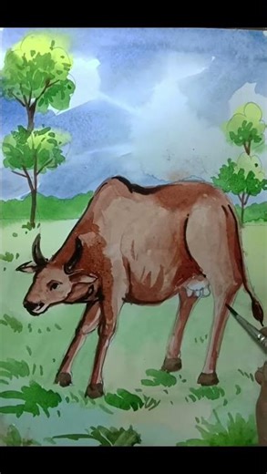 Cow drawing in water colour Artist Pradip Pal Tutorial #shortsyoutube #animal #watercolorpencils