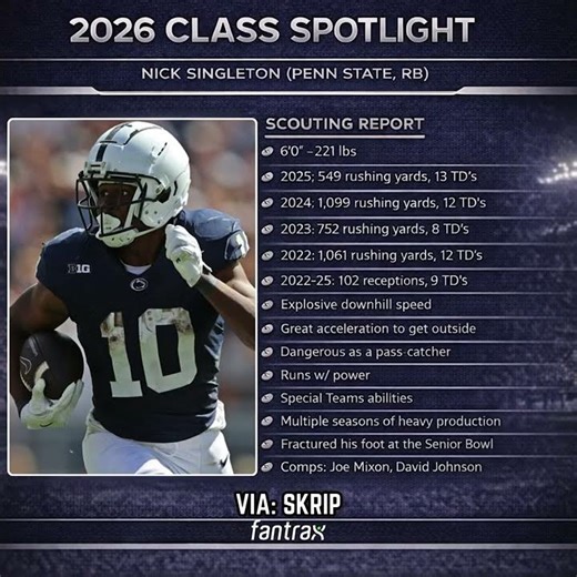 2026 Class Spotlight: Nick Singleton #nfldraft #dynastyfantasyfootball #collegefootball
