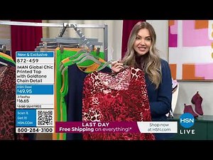 IMAN Global Chic Printed Top with Goldtone Chain Detail