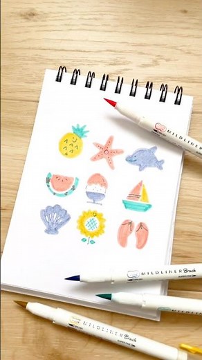 3色でOK！夏イラスト9選🌻ペンが2~3本あれば大丈夫!!これから絶対書きたい簡単イラストを紹介するよ！#手描き #簡単イラスト #夏イラスト #お絵描き #shorts