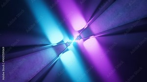 Flying through a tunnel with blue and purple lights. Scifi tunnel. Futuristic 3d animation. Three-dimensional stock video. Repeat seamless loop