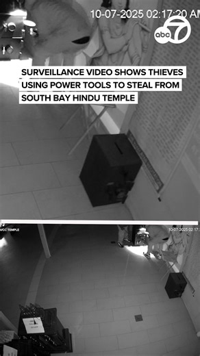 124K views · 120 reactions | Surveillance video captured thieves using power tools to try to break into a safe inside a Hindu temple in Fremont. Members of SVCC Temple in Fremont say around 2:15 Tuesday morning, three people broke into their place of worship. Members say this is not the first time SVCC Temple has been burglarized, but it is the worst. Story here: https://abc7news.com/17961475/ | ABC7 News | Facebook