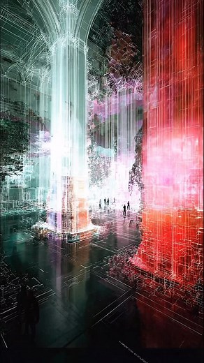 1.1K views · 18 reactions | More glowing particle + point cloud blends from Midjourney v7 First and last frame animations with Google Veo 3.1 inside of Runway Workflows Fictional Machine-Rendered Architectures | Joshua Vermillion | Facebook