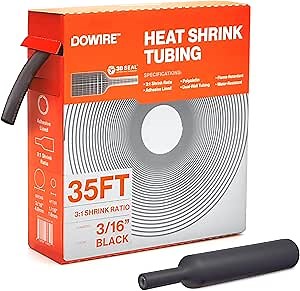 Heat Shrink Tubing 3/16" - Adhesive Lined - 3:1 Ratio - Waterproof Marine Grade Shrink Tube - Wire Shrink Wrap Tubing - Black - 35 Feet