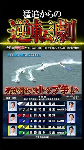 【注目】猛追からの逆転勝利！！②平石 和男選手 #Shorts#ボートレース #児島