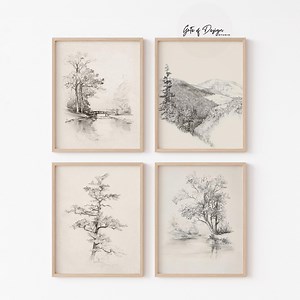Tree Line Art Gallery Set 4 Printable Vintage Nature Drawings (digital Download) - Etsy Canada
