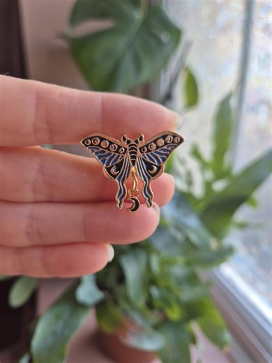 Celestial Moth With Dangling Moon Enamel Pin | Black Blue & Gold Witchy Moth Brooch | Magical Moon Phase Gift for Displays or Bags - Etsy UK