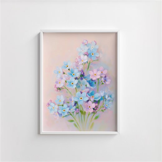 Forget-me-not Bouquet Painting - Romantic Pastel Watercolor Floral Art, Cottagecore Wall Decor, Digital Download, Botanical Print 146 - Etsy