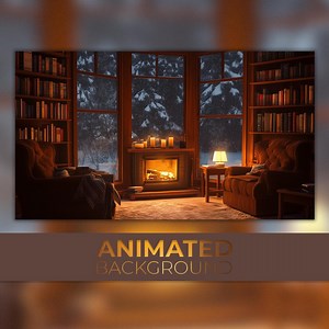 Animated Background, Cozy Winter Library, Warm Reads, Fireside Chats, Winter Evening, Warm Hearth, Twitch Stream Zoom Vtuber Background - Etsy