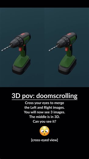 Ben Greenberg on Instagram: "3D pov: doomscrolling Cross your eyes to merge the Left and Right images. You will now see 3 images. The middle is in 3D. Can you see it? 😳 [crosseyed view]"