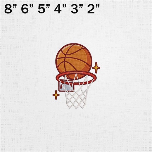 Basketball Embroidery - Embroidered Sports - Personalized Basketball - 6 Sizes