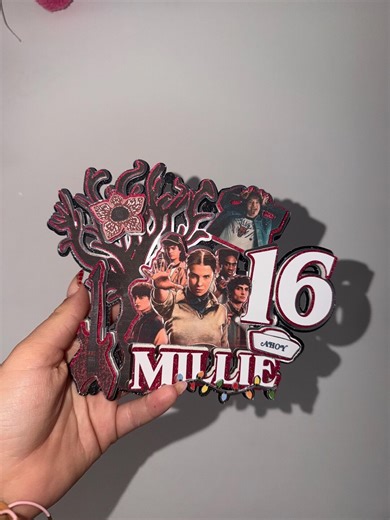 Stranger things personalised inspired cake topper with acrylic stick