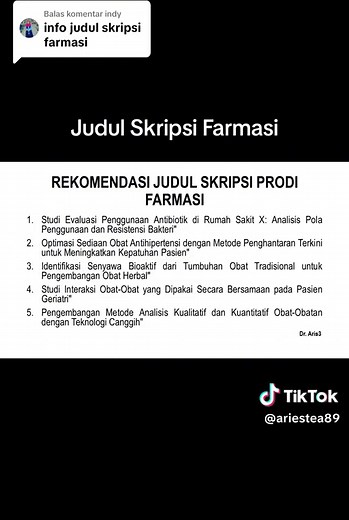 Contoh Judul Skripsi Farmasi Terbaik 2024