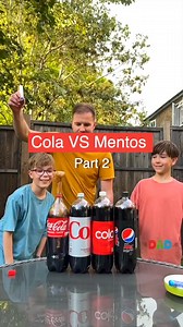 Cola vs Mentos Series #2: Which cola reacts best? 🥤 Original Coca-Cola, Diet Coke, Pepsi Max, and supermarket own-brand - all getting the Mentos treatment to see which one gives the biggest reaction. The science bit: Diet drinks work better than regular ones because artificial sweeteners don't increase the liquid's surface tension as much as real sugar does. This allows CO2 bubbles to form faster and bigger! Plus, I'm showing you the paper tube trick - the fastest way to drop multiple Mentos in
