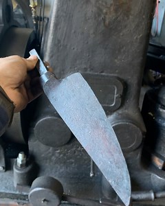 8ish inch chefs knife from W-1 steel as forged. Going for a forged finish style with an heirloom fit handle. Ready to be normalized. I’ll do the quench right after 3 normalizing cycles and do basically 100% of my grinding post heat treat. | Hoffman Blacksmithing