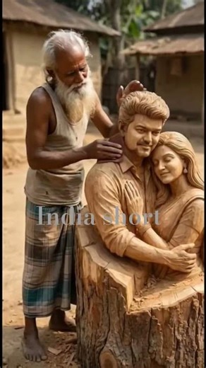 Grandpa created a romantic scene of Vijay Thalapathi and Honey Rose using a tree trunk#artwork