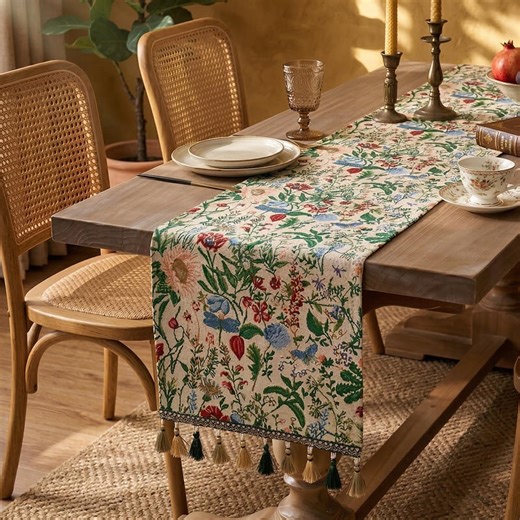 Botanical Floral Table Runner With Tassels, Vintage Tapestry Style, Cottagecore Dining Decor, Rustic Farmhouse Table Linen - Etsy UK