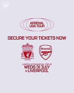 Facing Liverpool in the USA 👊🇺🇸 https://arsn.al/cAJStZO 🎟️ Snap up your tickets to watch our Gunners in Philadelphia! | Arsenal