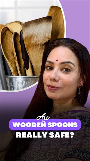 Deepta Nagpal on Instagram: "Why You Should Rethink Wooden Spoons in Your Kitchen Wooden spoons may look aesthetic, but they hide more than you think. Because wood is naturally porous, it absorbs oils, spices, moisture, and tiny food particles you can’t see on the surface. This trapped residue becomes a breeding ground for bacteria and fungi, increasing the risk of food contamination and stomach infections. Even after washing, residue can stay deep inside, especially in cracks, making them hard 