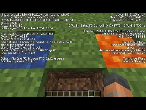 Minecraft 1.13 Snapshot 18w22c Targeted Block & Targeted Fluid, F3 Screen Updated!