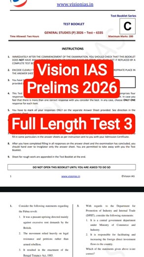 Vision IAS Prelims full Length Test 3 | vision ias prelims test series for UPSC 2026