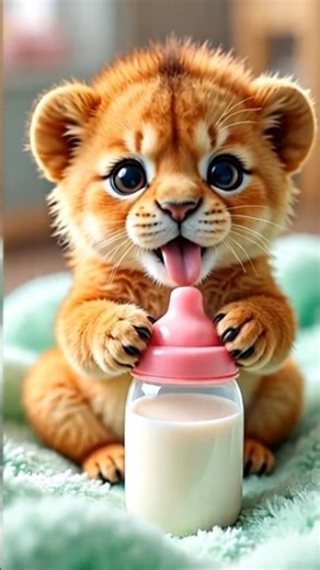 “Baby roar, tiny sip 🦁🍼✨ — the cutest lion you’ve ever seen!”