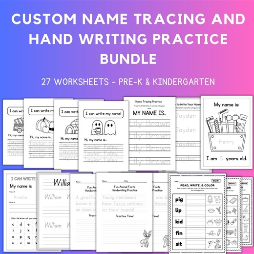 Custom Name Tracing and Handwriting Worksheets | Pre-k & Kindergarten Printable | 27 Pages Writing Practice - Etsy