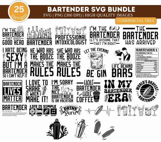 Bartender SVG Bundle, Funny Bartender Svg, Bar SVG, Bartender Sayings, Bartender Quotes Svg, Bartender Cut File - Etsy