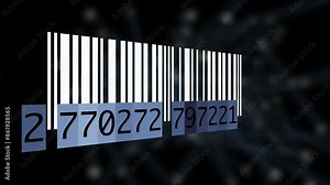 Rows of barcode lines serve as the backdrop for dynamic motion graphics