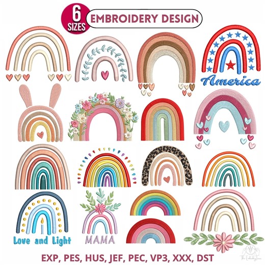 Boho-Regenbogen-Stickmuster, einfaches Regenbogen-Stickset, Baby-Stickerei für Mädchen und Jungen, 6 Größen, PES, DST, JEF, VP3, Mini-Regenbogen-Design - Etsy.de