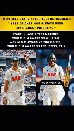 Mitchell Starc Shines in Tests After T20I Retirement 💥🎯 | MOM Awards Streak#MitchellStarc #Starc