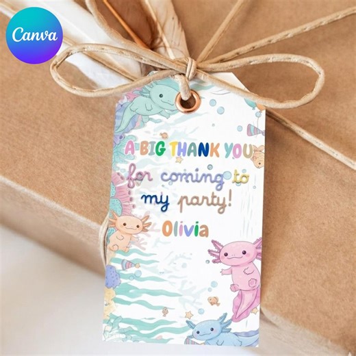 Editable Girl Axolotl Favor Tag Purple Pink Thanks Alotl Birthday Party Thank You Tag Axolotl Gift Tags Canva Template Instant Download - Etsy