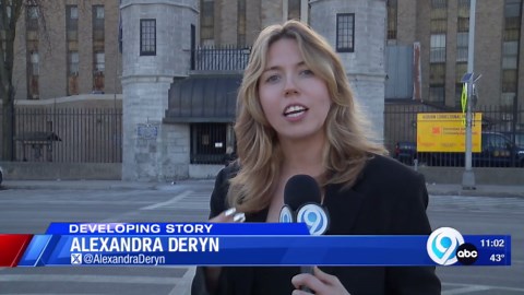 Supporters hold the line outside of Auburn Prison for those who had to return to work
