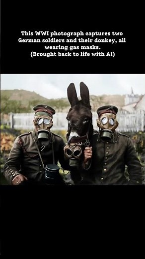 Even Animals Needed Gas Masks in WWI – Rare Photo of Soldiers and Donkey Colorized (1914–1918) #ww1