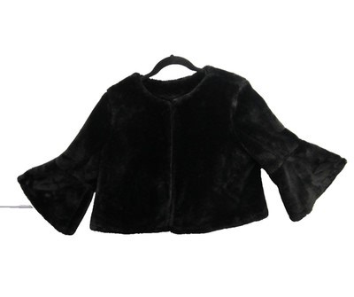 BLACK FAUX FUR SHAWL JACKET BY NINA LEONARD VERY SOFT & COMFORTABLE | eBay