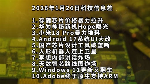 存储芯片价格暴力拉升丨华为神秘新机曝光丨小米18 Pro—科技信息差