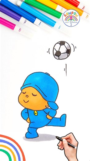 Pocoyó Drawing | Drawing of Pocoyo Playing Football Easy 🌈⚽️ #pocoyo #drawing #football