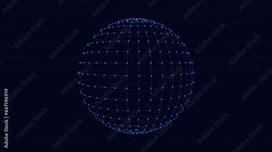 A 3D model of a transparent sphere made of blue grid lines, creating the illusion of depth. It appears to float on a backdrop of empty space Stock Video