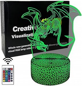 Crtivetoys Dragon Night Light,16 Colors Changing with Remote Control,3D Illusion Lamp for Bedroom Decor, Room Table Lamp for Family, Friends
