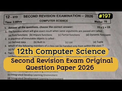 12th Computer Science Second Revision Exam Original Question Paper 2026 | Important Questions | #197